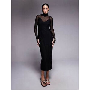 AFRM Shailene high neck mesh midi dress in black stretch club sexy sz sm